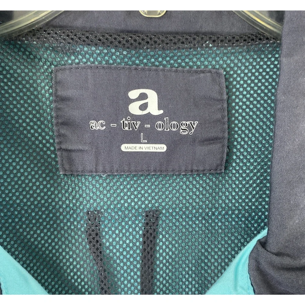 Activology Jacket Womens Large Turquoise Blue Gray Full Zip‎ Snap Up Lightweight